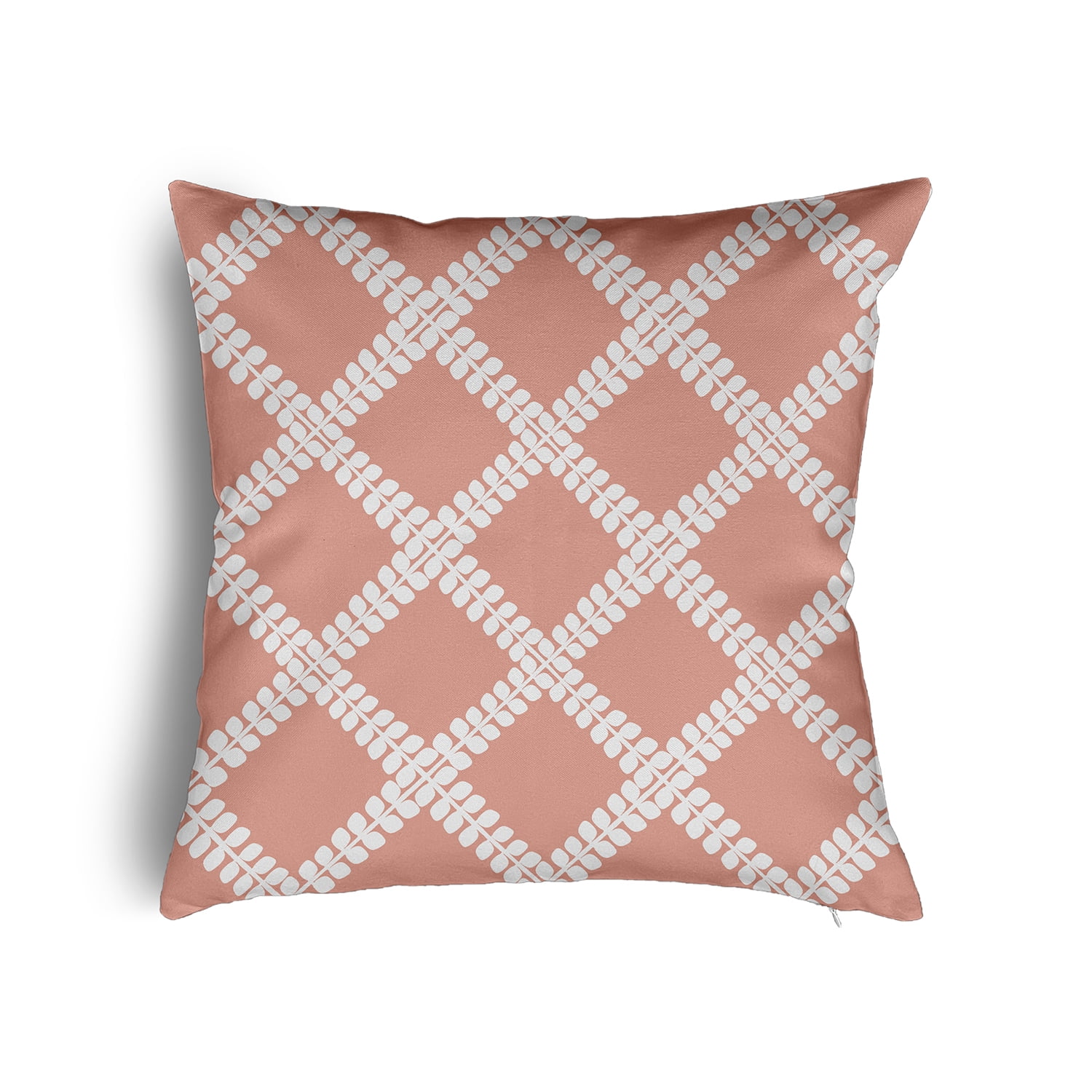 20" x 20" Simply Daisy Leaf Plaid Poly Pillow with Zipper, Soft Coral Qty 1