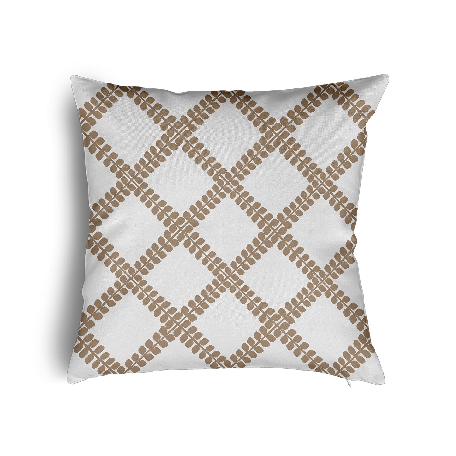 20" x 20" Simply Daisy Leaf Plaid Poly Pillow with Zipper, Taupe Qty 1