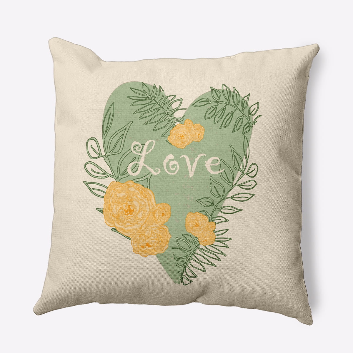 20" x 20" Simply Daisy Love And Roses Polyester Indoor/Outdoor Pillow, Fresh Green Qty 1