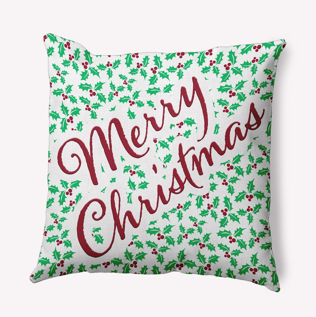 20" x 20" Simply Daisy Merry Christmas with Holly Polyester Indoor/Outdoor Pillow, Bright Green Qty 1