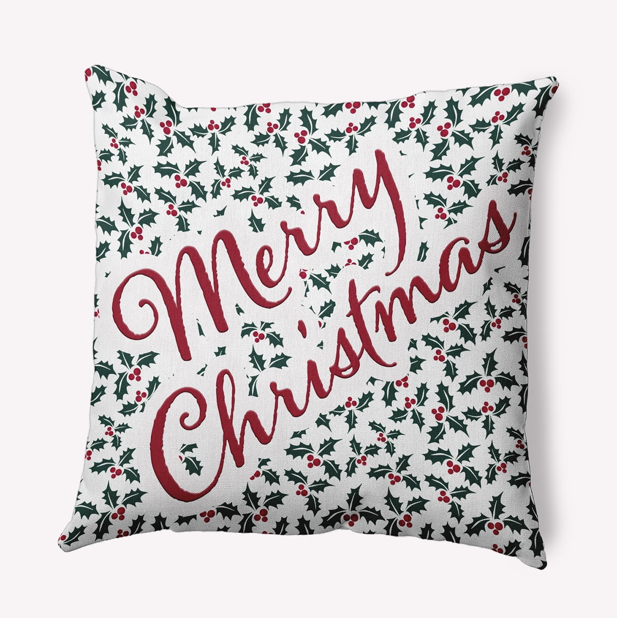 20" x 20" Simply Daisy Merry Christmas with Holly Polyester Indoor/Outdoor Pillow, Christmas Green Qty 1