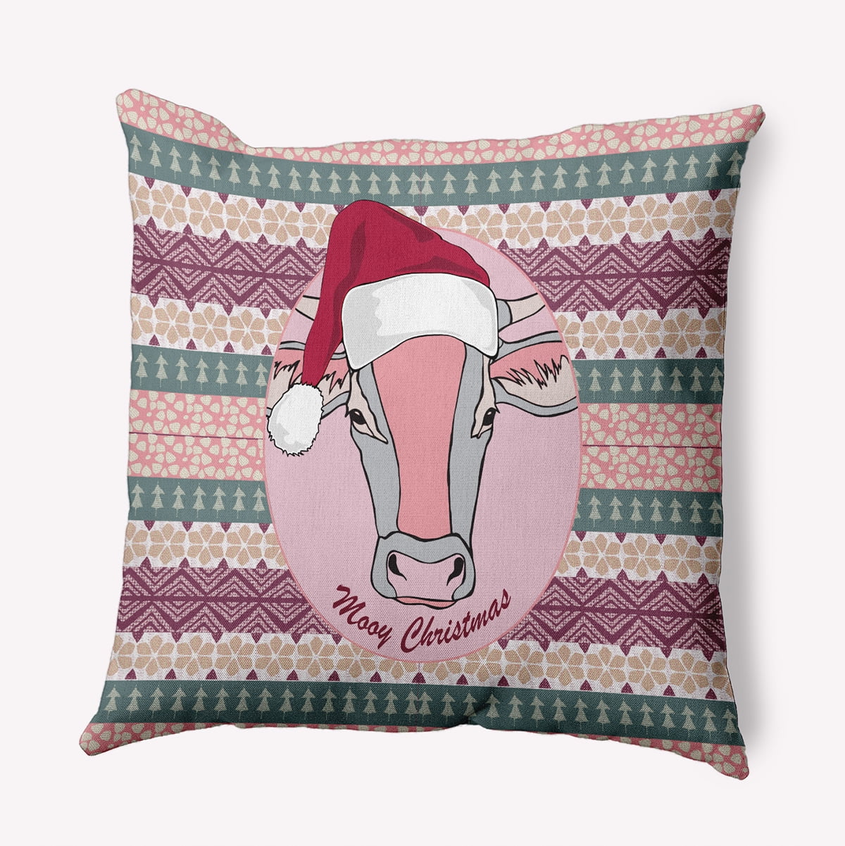 20" x 20" Simply Daisy Mooy Christmas Polyester Indoor/Outdoor Pillow, Light Pink Qty 1