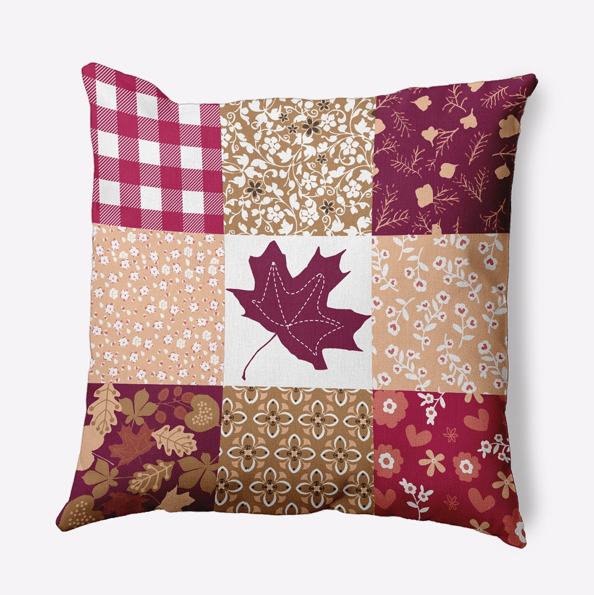 20" x 20" Simply Daisy Printed Quilt Leaves Polyester Accent Pillow, Fuschia Qty 1