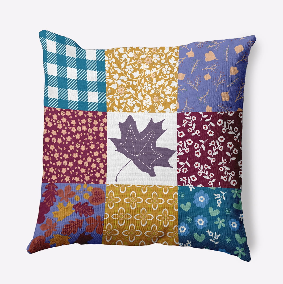 20" x 20" Simply Daisy Printed Quilt Leaves Polyester Accent Pillow, Larkspur Qty 1