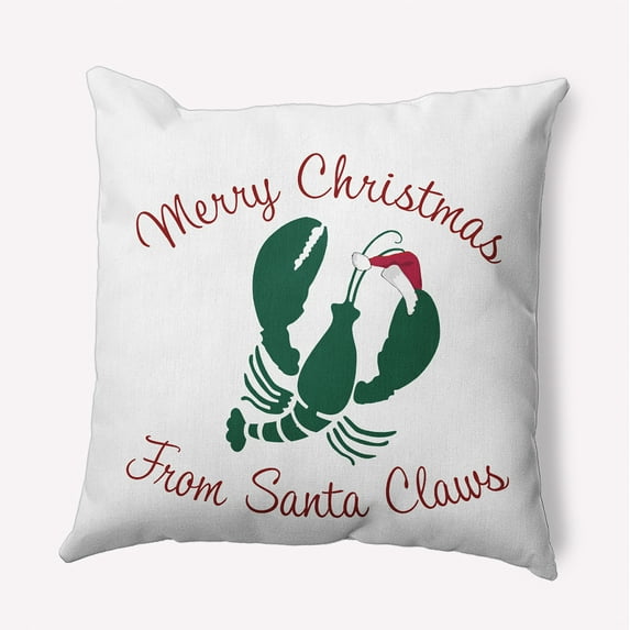 20" x 20" Simply Daisy Santa Claws Lobster Polyester Indoor/Outdoor Pillow, Forest Green Qty 1