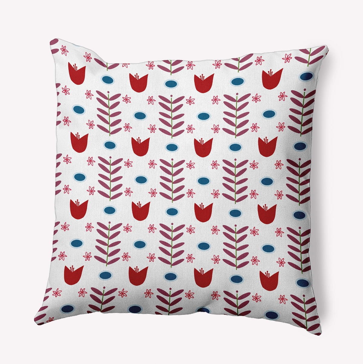 20" x 20" Simply Daisy Spring Garden Indoor/Outdoor Pillow, White-Red Qty 1