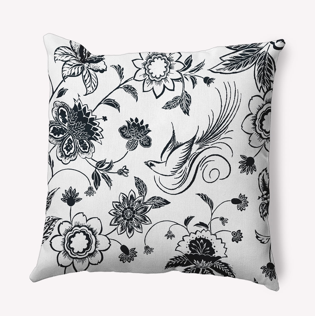 20" x 20" Simply Daisy Traditional Bird Floral Indoor/Outdoor Polyester Throw Pillow, Black Qty 1