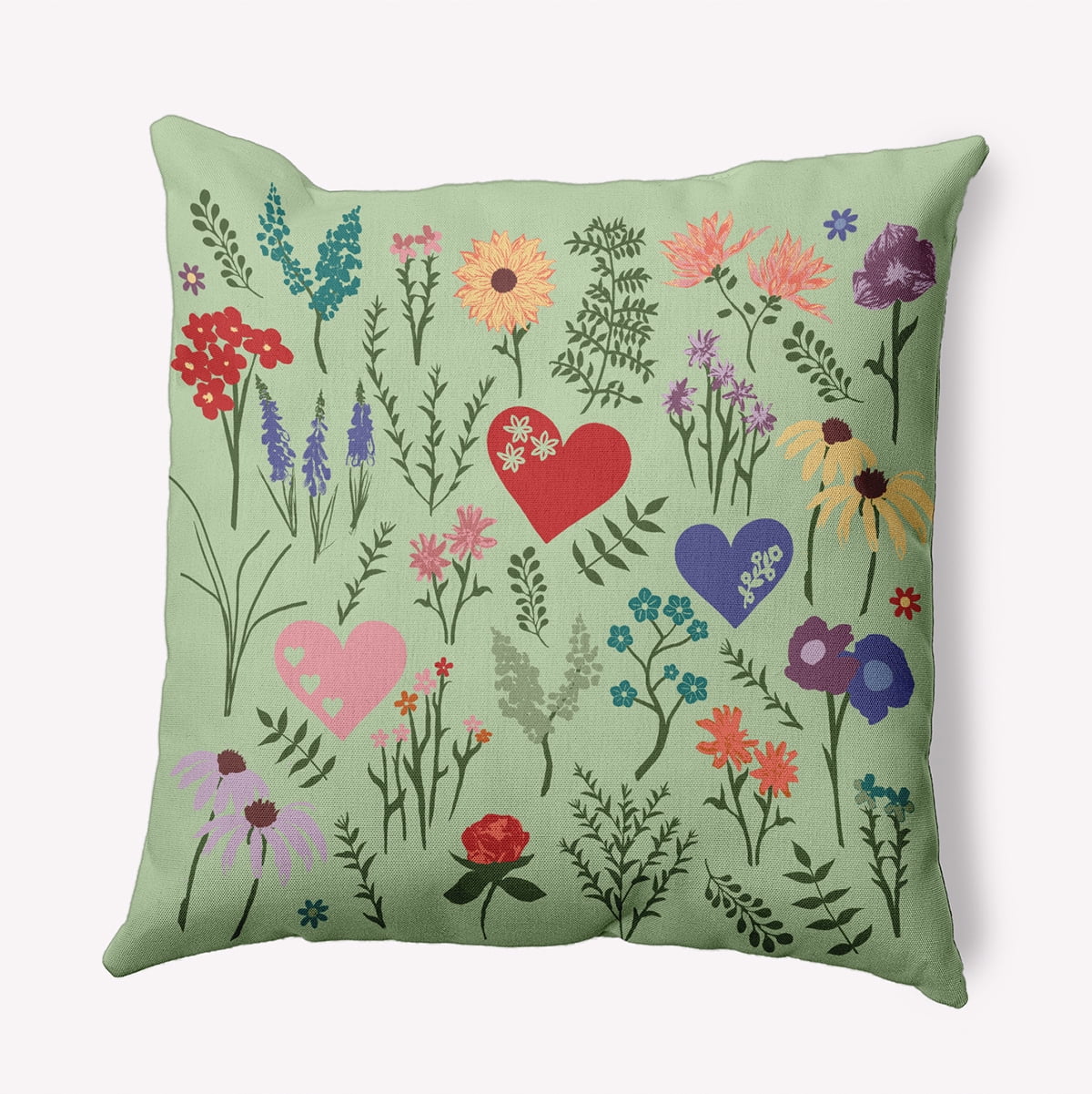 20" x 20" Simply Daisy Valentine Garden Polyester Indoor/Outdoor Pillow, Light Green Qty 1