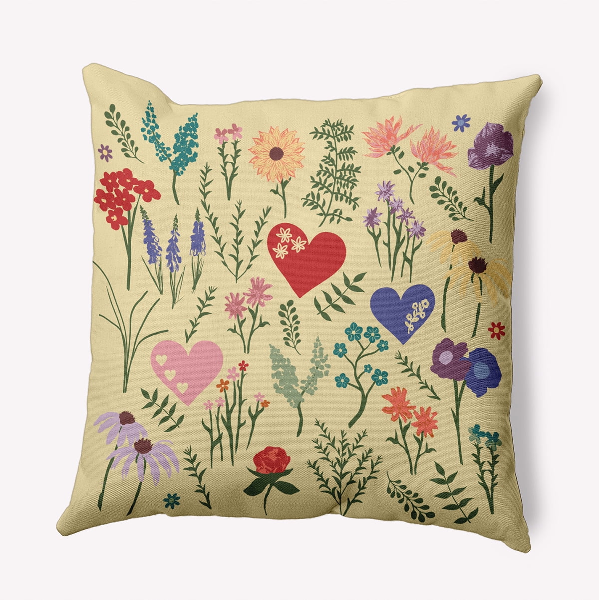 20" x 20" Simply Daisy Valentine Garden Polyester Indoor/Outdoor Pillow, Light Yellow Qty 1