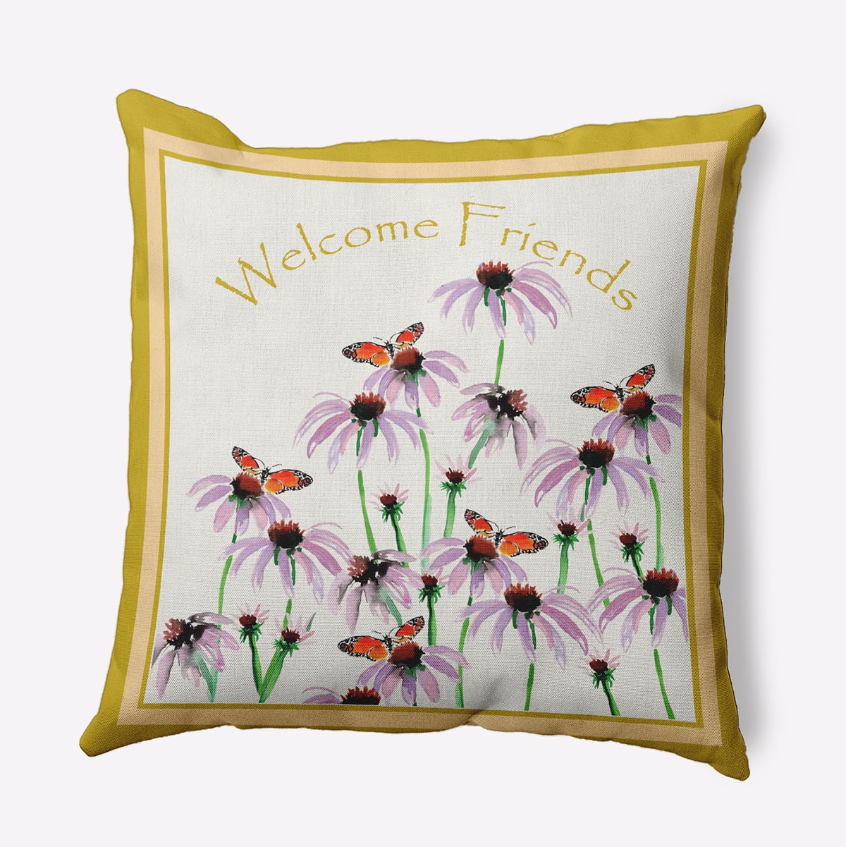 20" x 20" Simply Daisy Welcome Friends Polyester Accent Pillow, Mustard Qty 1