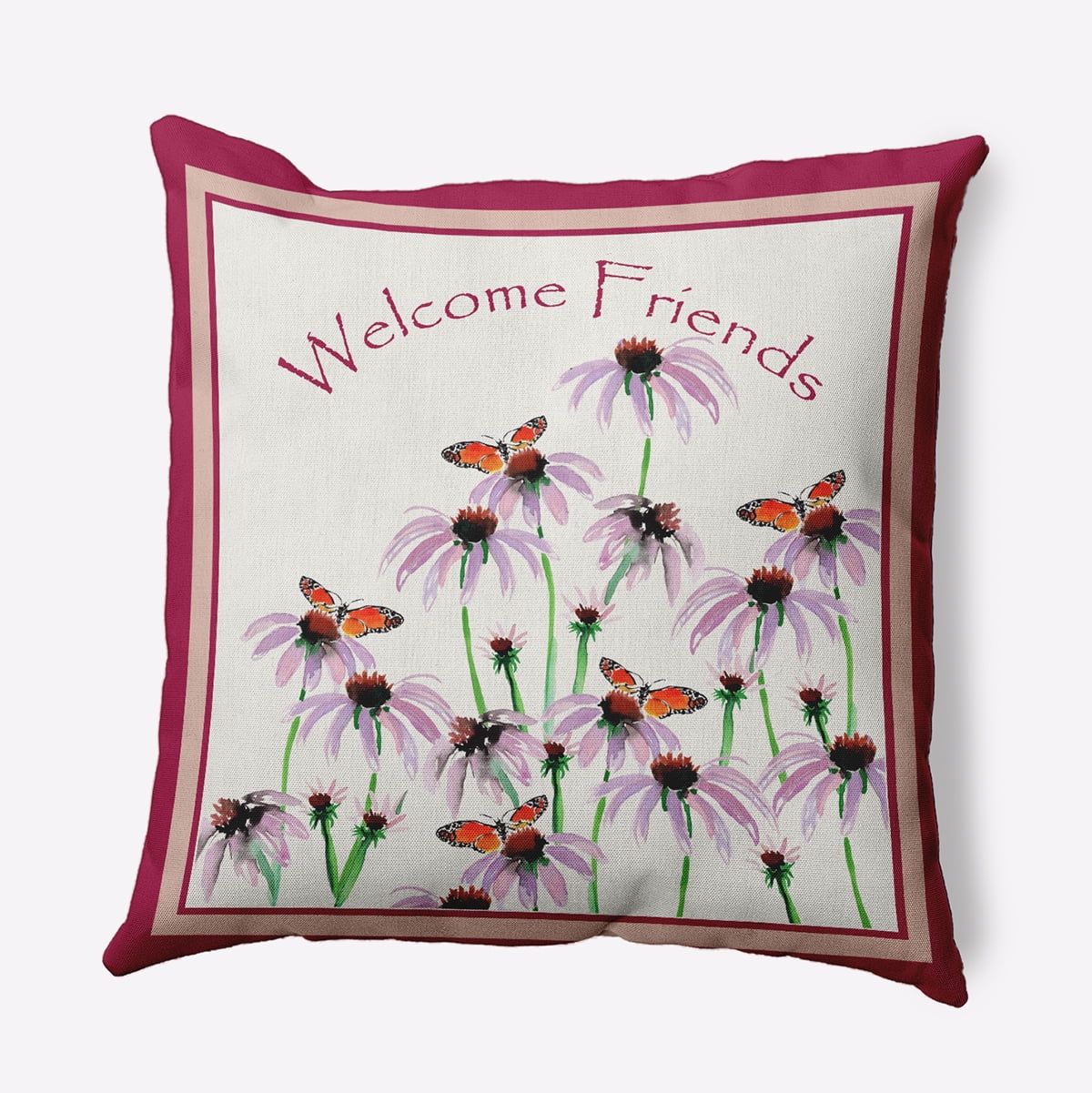 20" x 20" Simply Daisy Welcome Friends Polyester Indoor/Outdoor Pillow, Bold Pink Qty 1