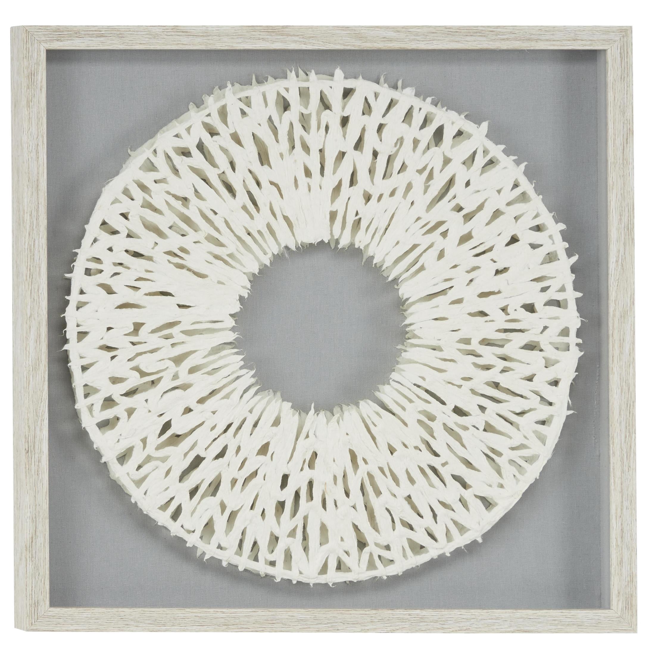 20" x 20" White Geometric Handmade 3D Circle Origami Shadow Box with Canvas Backing, by DecMode