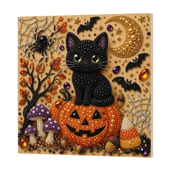 20 x 20 cm Halloween Pearl Art DIY Kit, 3D Bead and Rhinestone Diamond Painting Craft for Adults Beginners, Pumpkin Wall or Table Decor, 1 Set