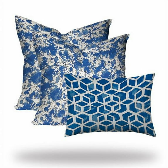 20 x 20 in. Blown Seam Polyester Coastal Throw Pillows, Blue & White - Set of 3