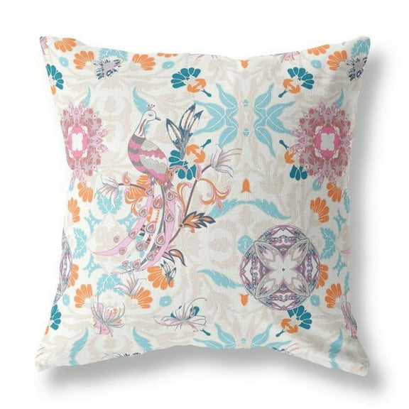 20 x 20 in. Broad Cloth Floral Throw Pillow, Off White & Sky Blue
