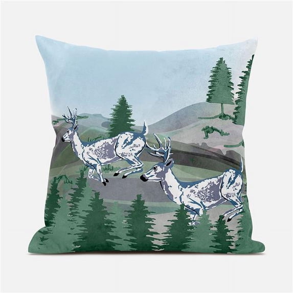 20 x 20 in. Deer Blown Seam Broad Cloth Animal Print Throw Pillow, Green & Blue