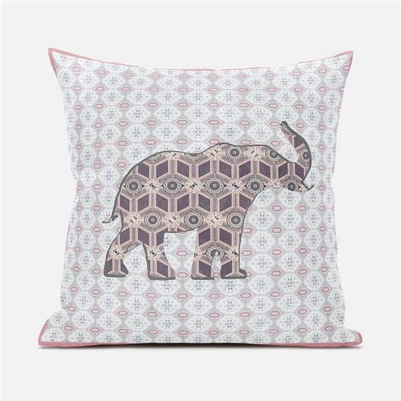 20 x 20 in. Elephant Silhouette Duo Suede Zippered Pillow with Insert - White, Pink & Brown
