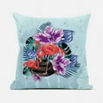 thumbnail image 1 of 20 x 20 in. Flamingo with Flower Broadcloth Indoor & Outdoor Zippered Pillow - Blue, Purple & Brown, 1 of 1