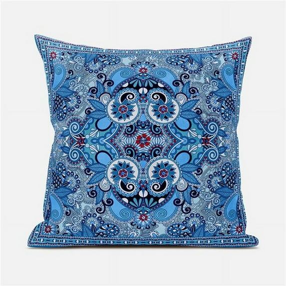 20 x 20 in. Floral Paisley Broadcloth Indoor & Outdoor Blown & Closed Pillow - Blue, Red & White