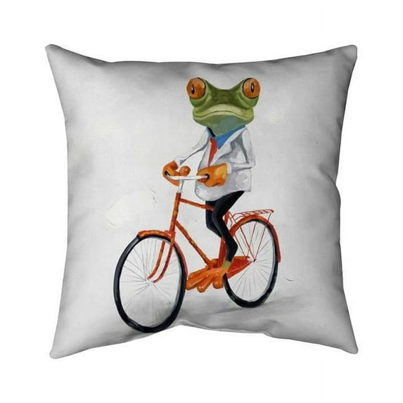 20 x 20 in. Funny Frog Riding A Bike-Double Sided Print Outdoor Pillow Cover