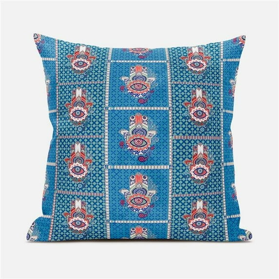 20 x 20 in. Hamsa Hand Paisley Duo Suede Zippered Pillow with Insert - Blue