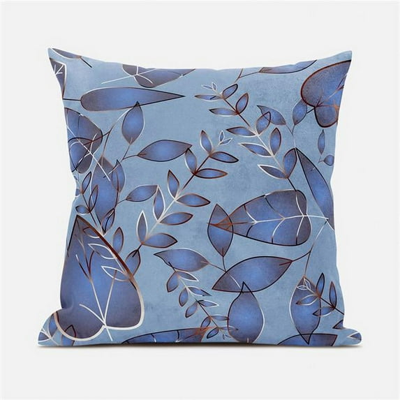 20 x 20 in. Leaves Broadcloth Indoor & Outdoor Blown & Closed Pillow - Sky Blue, Grey & Copper