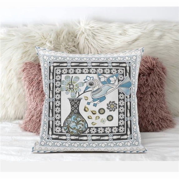 20 x 20 in. Love Your Vase Peacock Broadcloth Indoor & Outdoor Blown & Closed Pillow - White, Black & Blue