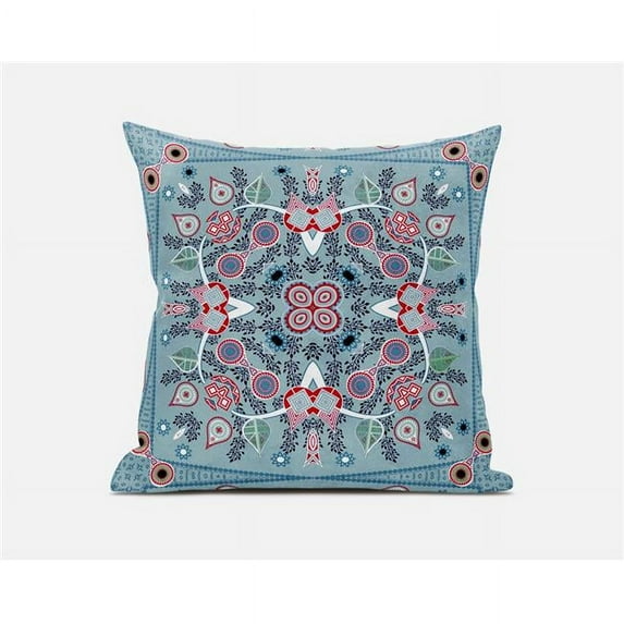 20 x 20 in. Paisley Leaf Geo Broadcloth Indoor & Outdoor Zippered Pillow - Muted Blue & Red