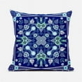 thumbnail image 1 of 20 x 20 in. Paisley Leaf Geo Duo Broadcloth Indoor & Outdoor Zippered Pillow - Midnight Blue, Green & White, 1 of 1