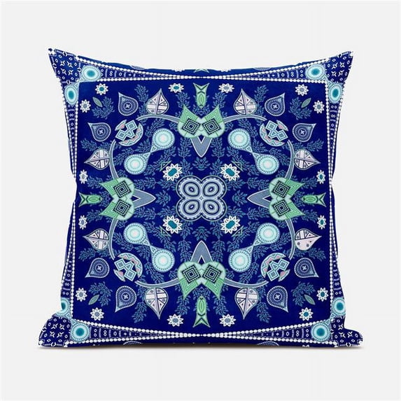 20 x 20 in. Paisley Leaf Geo Duo Broadcloth Indoor & Outdoor Zippered Pillow - Midnight Blue, Green & White
