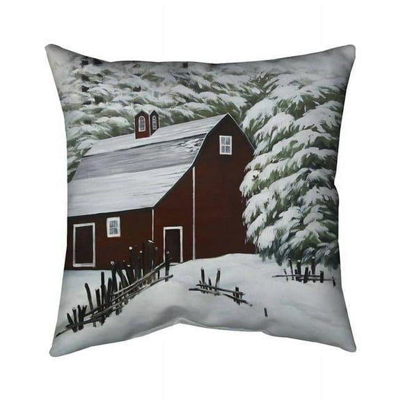 20 x 20 in. Red Barn In Snow-Double Sided Print Indoor Pillow