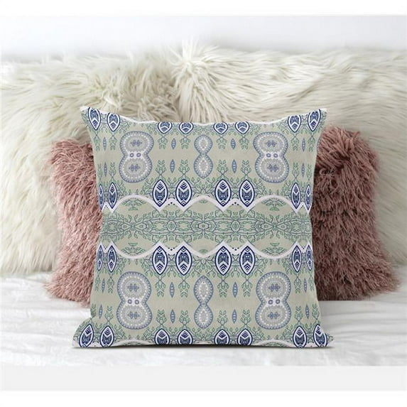 20 x 20 in. Sephalina Paisley Leaves Suede Zippered Pillow with Insert - Light Green & Beige