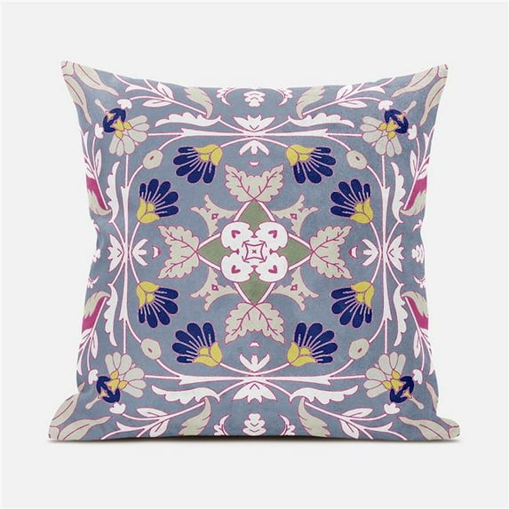 20 x 20 in. Venetian Flower Paisley Duo Suede Zippered Pillow with Insert - Grey & Pink