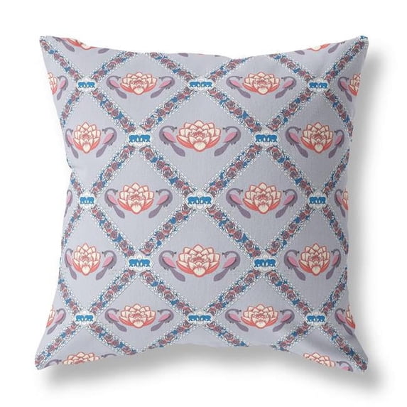 20 x 20 in. Zippered Suede Geometric Throw Pillow, Gray, Red & Blue