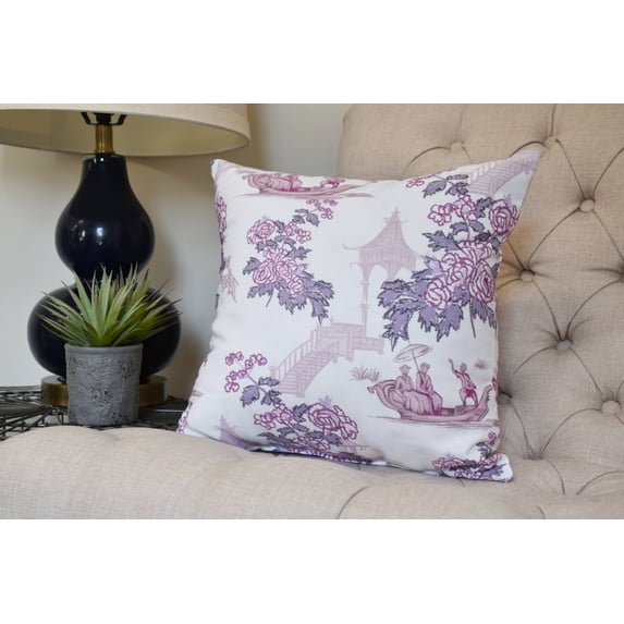 20 x 20 inch, China Old Floral Print Pillow, Purple