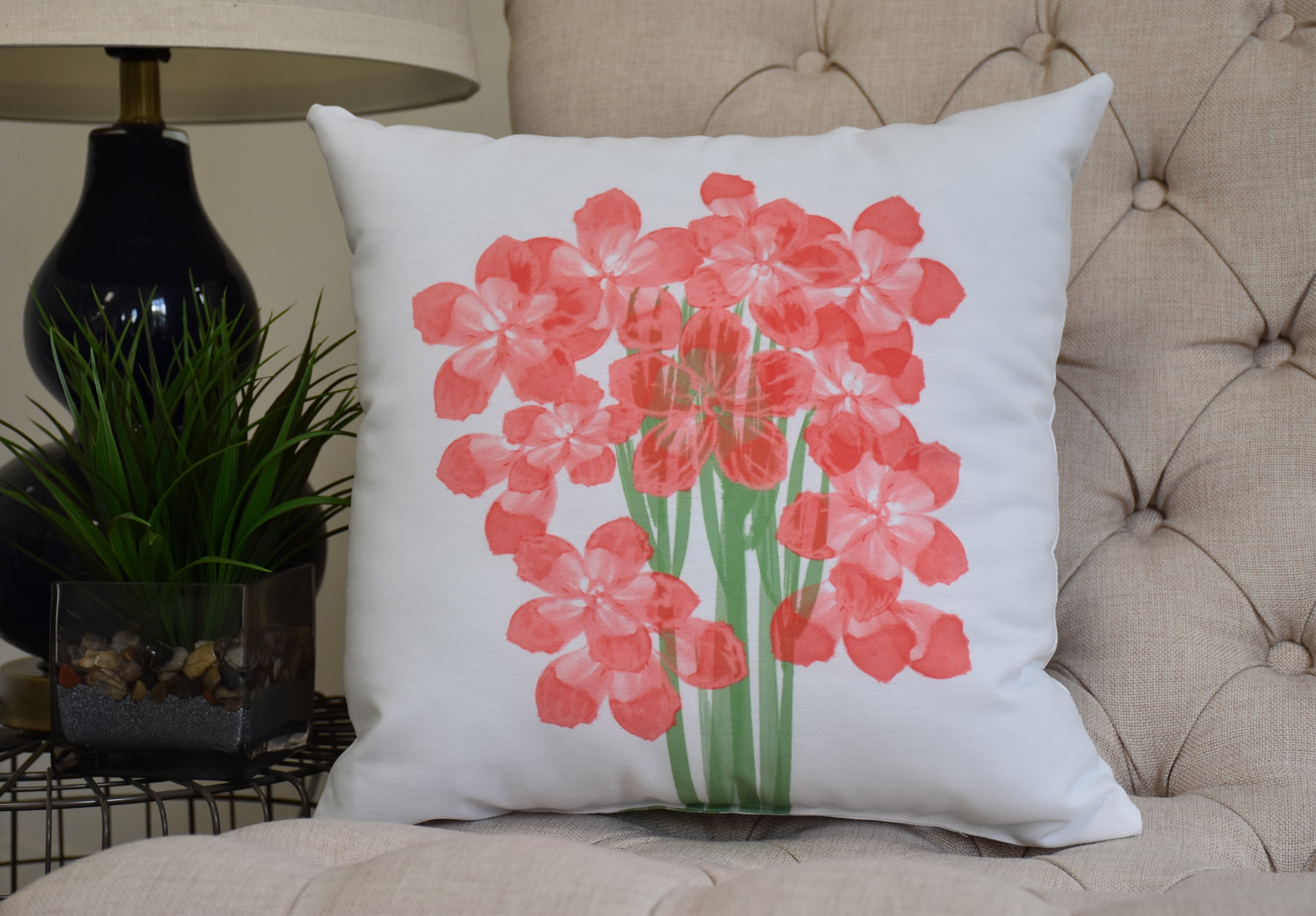 20 x 20 inch, Florpalida, Floral Print Pillow, Orange