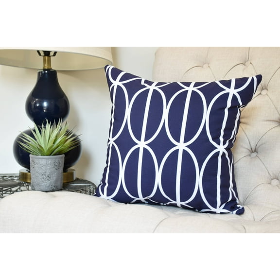 20 x 20 inch, Ovals Go 'Round Geometric Print Pillow, Navy Blue