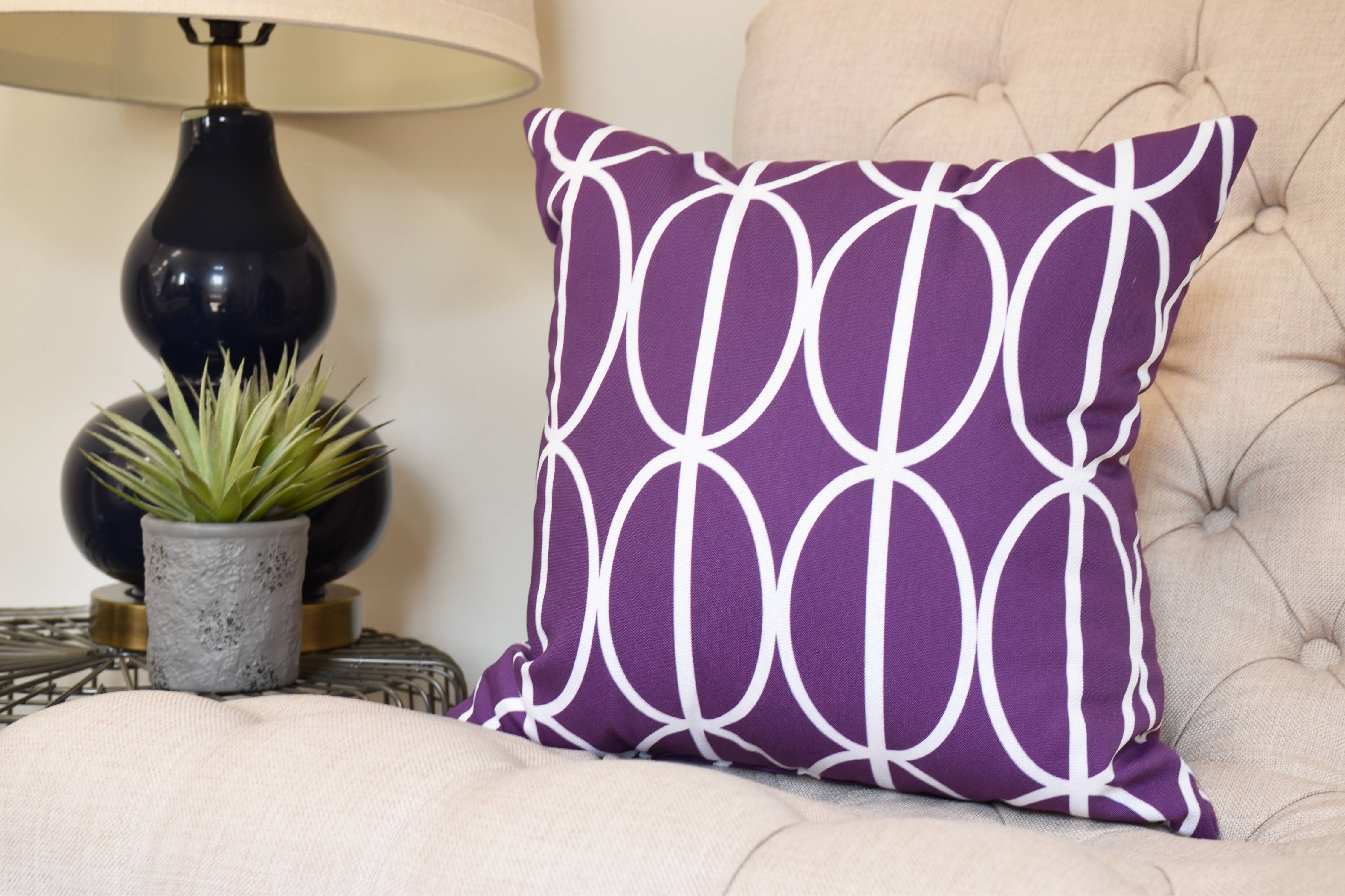 20 x 20 inch, Ovals Go 'Round Geometric Print Pillow, Purple