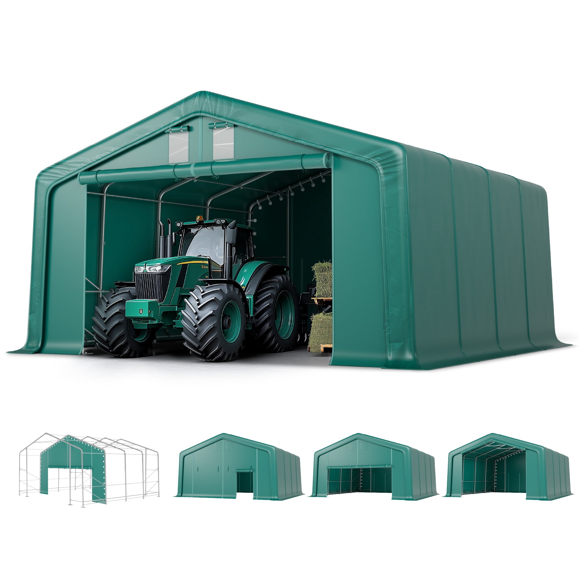 20 x 20 x 11.8 FT Outdoor Green Portable Carport with All-Weather Canopy, Multiple Use Outdoor Storage Shelter Shed