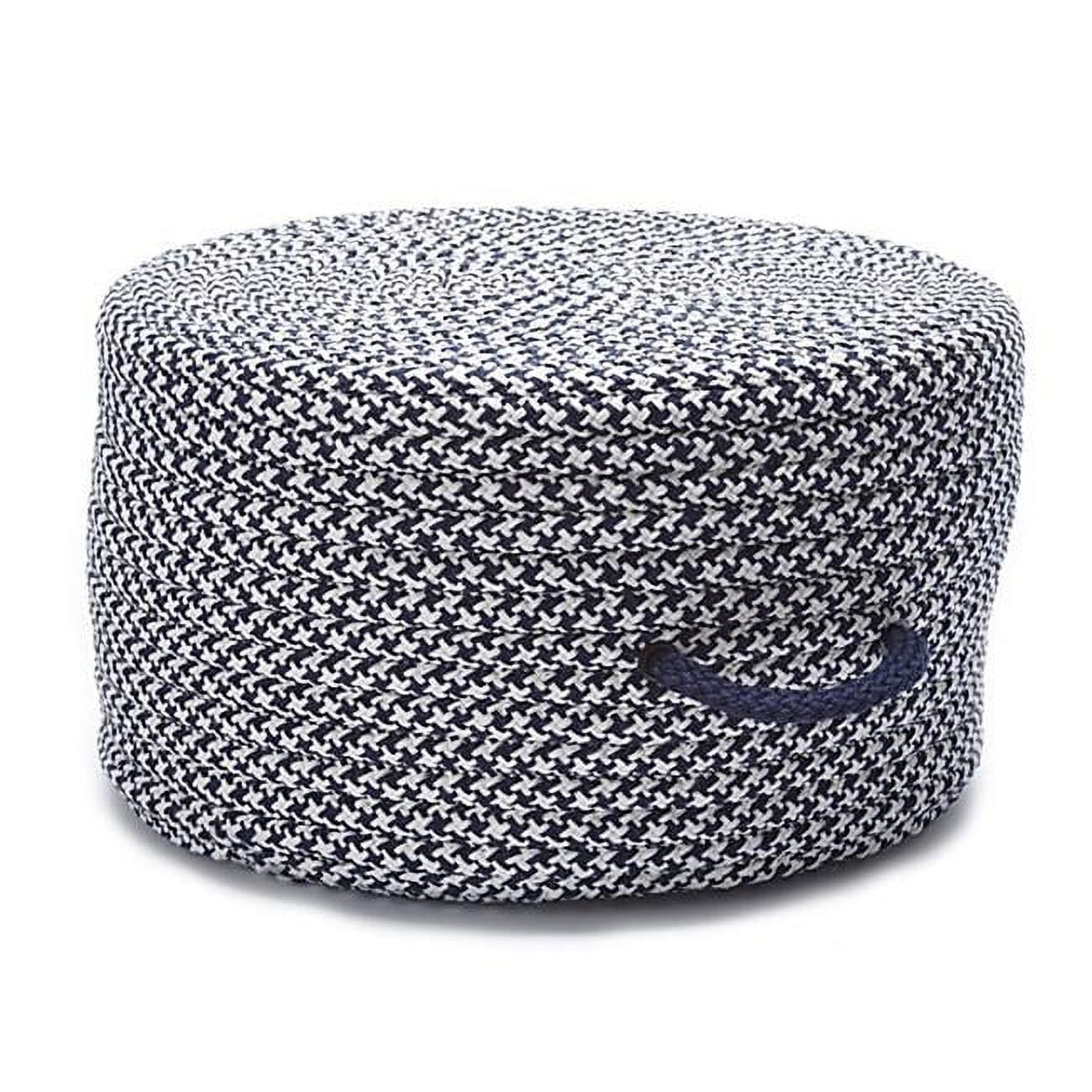 Navy Houndstooth Textured Round Pouf Ottoman 21"x21"x12"