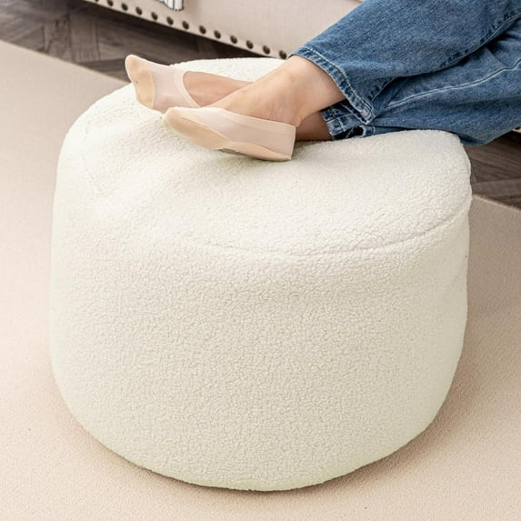 Round Pouf Ottoman 20 x 20 x 14 Inches Boho Poof Home Decor Floor Pouffe Ottoman Foot Rest for Couch Sofa Bean Bag Chairs Living Room Bedroom Ivory