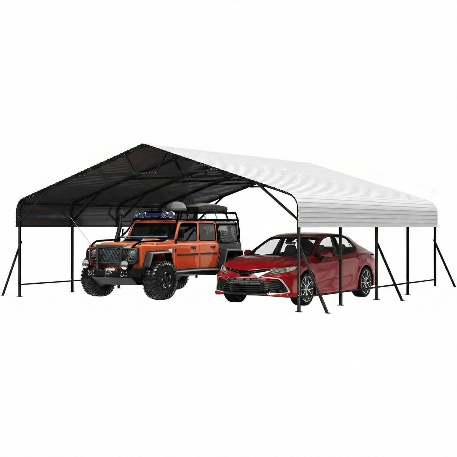 20 x 20 x 9 FT Metal Carport Garage, Heavy Duty Carbon Steel Frame with Metal Roof, Oversized White Outdoor Shelter for 2 Cars, Boats, and Tractors