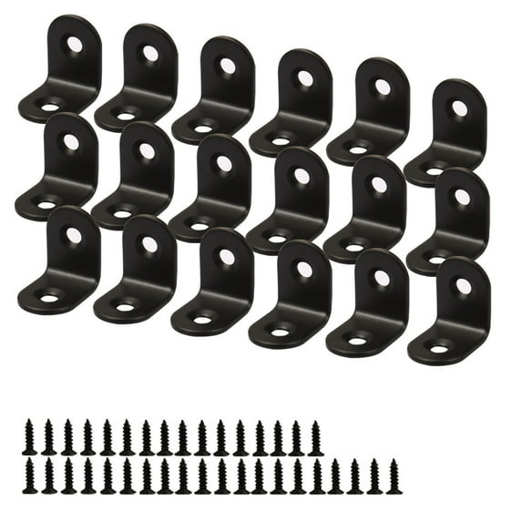 20 x 20mm Angle Bracket Stainless Steel Black L Shaped Angle Brackets Corner Braces with Screws, 18pcs