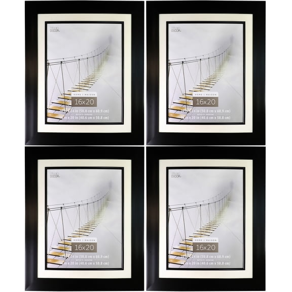Studio Decor 20" x 24" Wide Black Mat Frame - Pre-attached Hanging Hardware, Horizontal or Vertical Display - Bulk 4 Pack