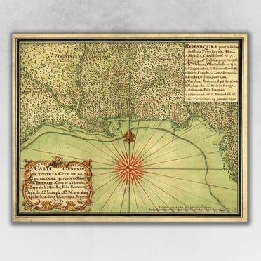 20" x 24" c1747 Map of the Gulf Coast Vintage  Poster Wall Art