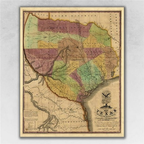 20 x 24 in. Texas & Surroundings C1837 Vintage Map Poster Wall Art, Multi Color