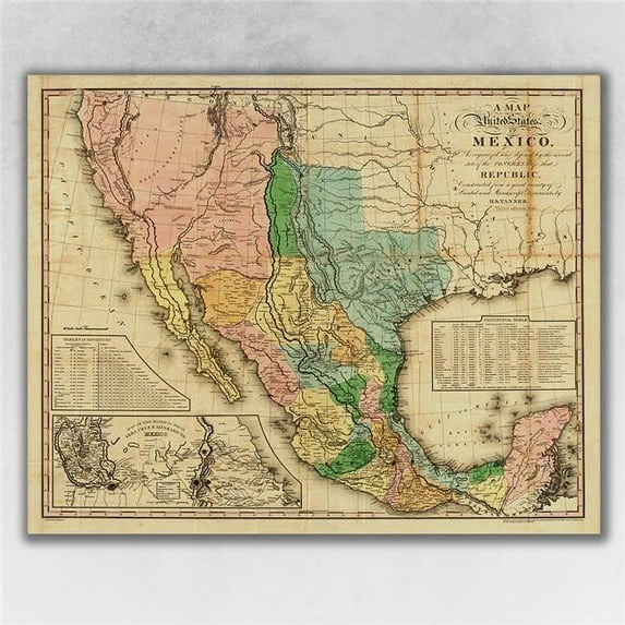 20 x 24 in. Vintage 1846 Map of Mexico Multi Color Wall Art
