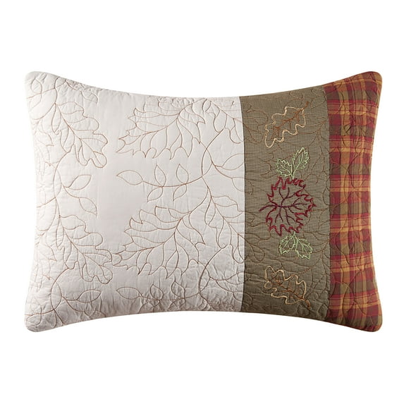 Hamden Plaid Autumn Leaves 100% Cotton Standard Pillow Sham 20" x 26"
