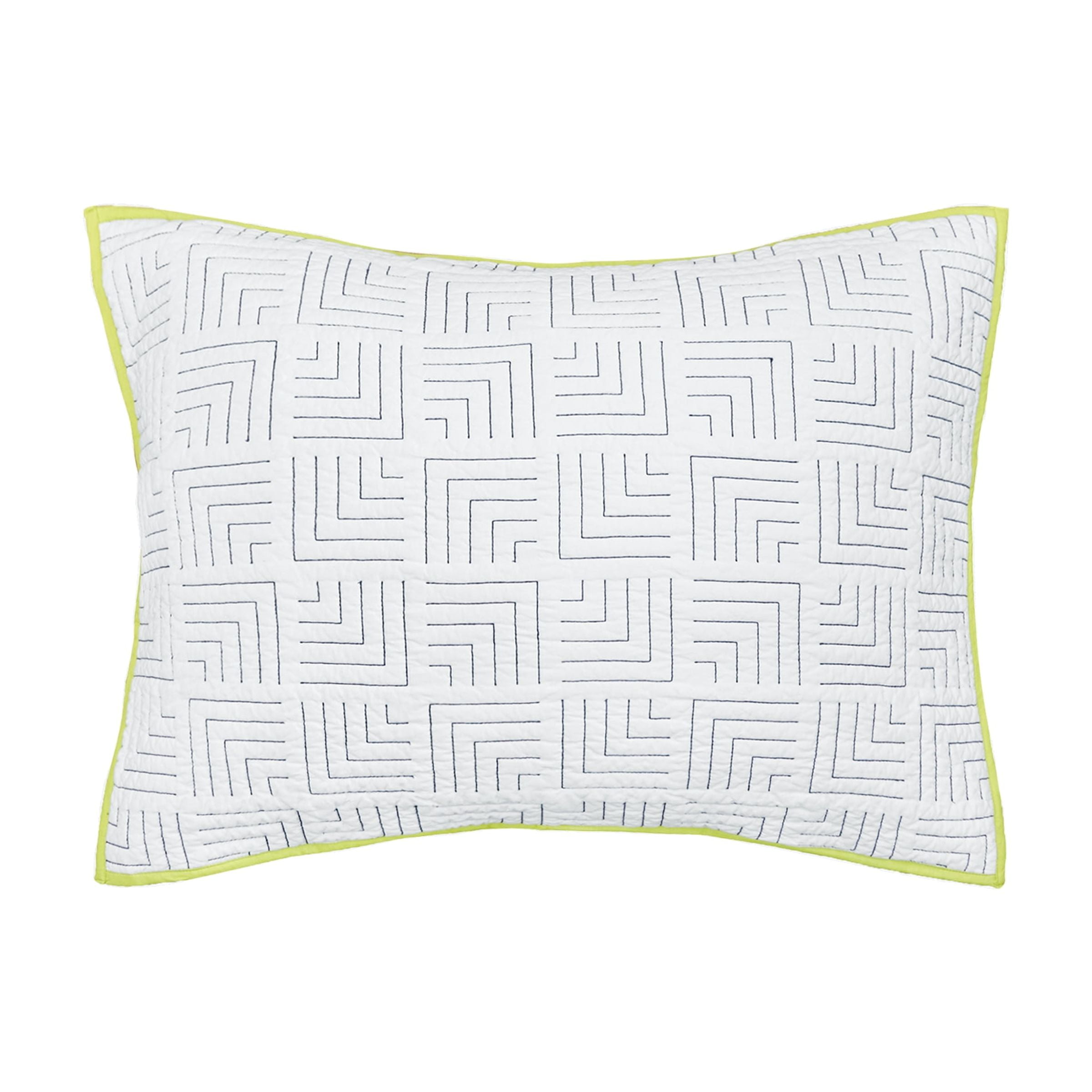 Spencer White and Citron Cotton Standard Sham with Geometric Quilting