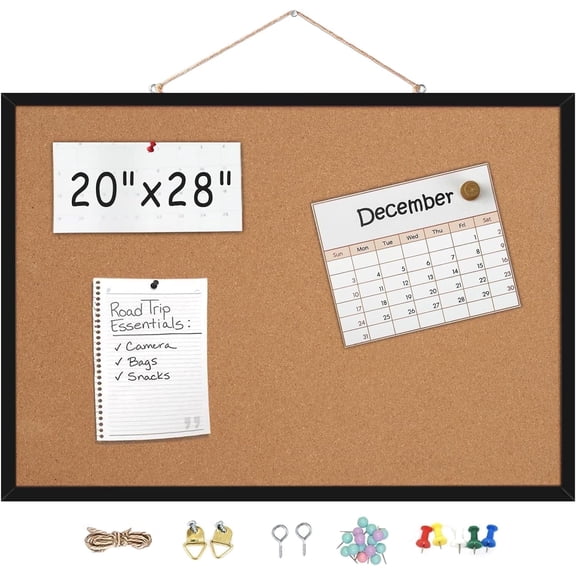 20” x 28” Cork Boards for Walls with Black Wooden Frame 1pack, Whiteboard and Cork Board Combo Double Sided Office Board for Wall Organizer, Bulletins Board Hanging Pin Board for School Home Office